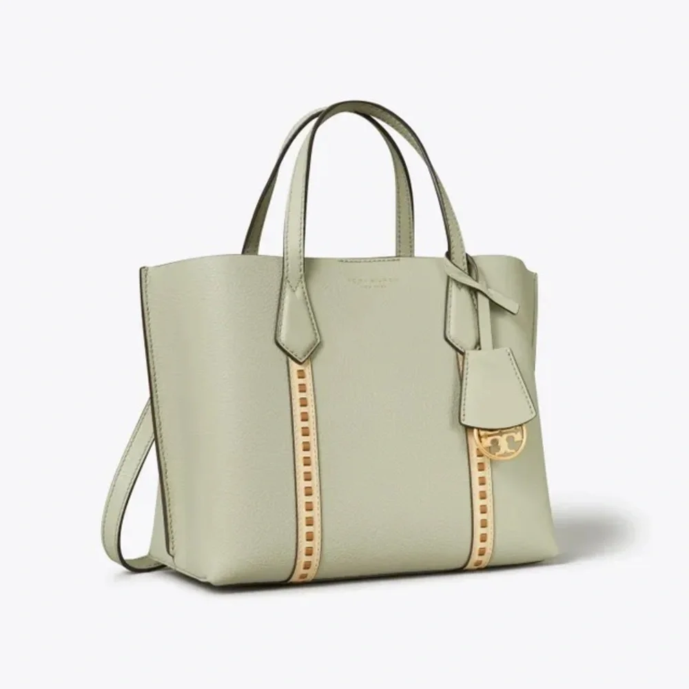 Tory Burch Perry Small Pick-Stitch Triple Compartment Tote Bag Pine Frost $428